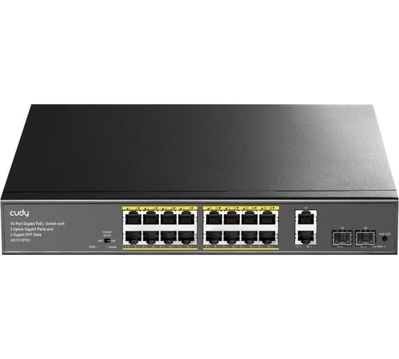 Изображение товара Коммутатор Cudy GS1018PS2 с 16 гигабитными портами, 2 гигабитными портами Uplink, 2 портами SFP и поддержкой PoE+ (200 Вт) 10000151279