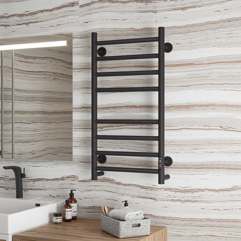 Изображение товара Полотенцесушитель электрический Bauedge BAU Аурелия 40х80, 8 коллекторов, черный матовый RW0004