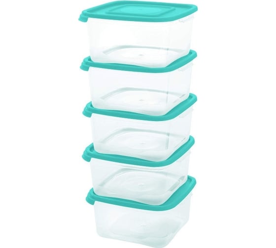 Изображение товара Комплект квадратных контейнеров ПОЛИМЕРБЫТ КАСКАД 0.46 л из 5 шт СВЧ 4361005