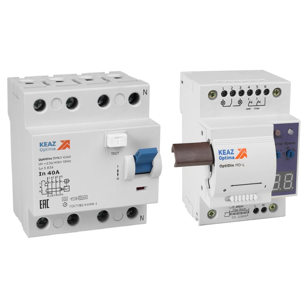 Моторпривод КЭАЗ OptiDin MD-L-УХЛ4 + ВДТ без защиты от сверхтоков OptiDin DM63-4240-AС-УХЛ4 (4P, 40, 30mA) 361847