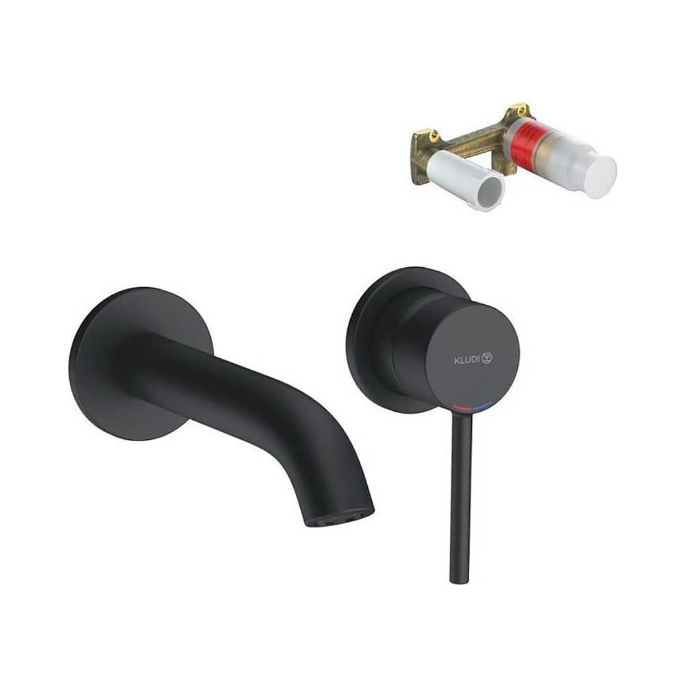 Настенный смеситель для умывальника Kludi KLUDI BOZZ SET 2 отв. 180 mm, черный мат. + внутренняя часть 38243 00094818