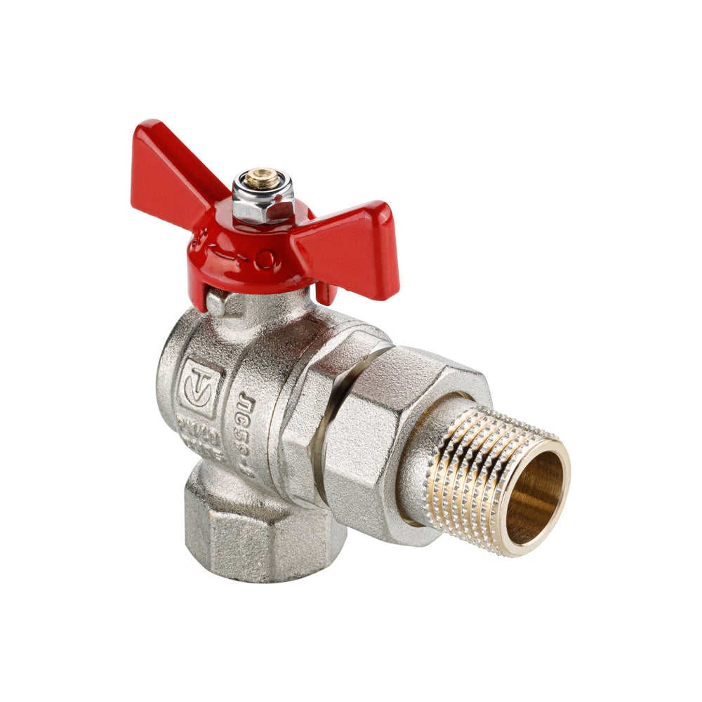 Кран шаровой латунный Valtec Base-ГОСТ 3/4 ВР(г) х 3/4 НР(ш) бабочка со сгоном угловой (VT.228S.N.05)