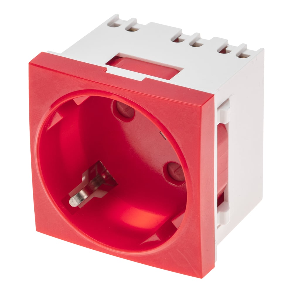 Розетка электрическая REXANT 45x45, CEE 7/4, 2K+3, 16A, красная 11-8978