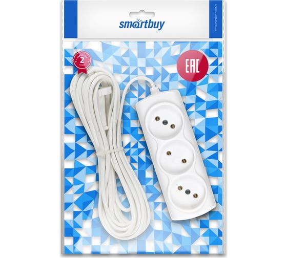 Изображение товара Удлинитель Smartbuy 3 гнезда 5 метров 6А/1,35кВт без заземления ШВВП 2x0,75 SBE-10-3-03-F SBE-10-3-05-F