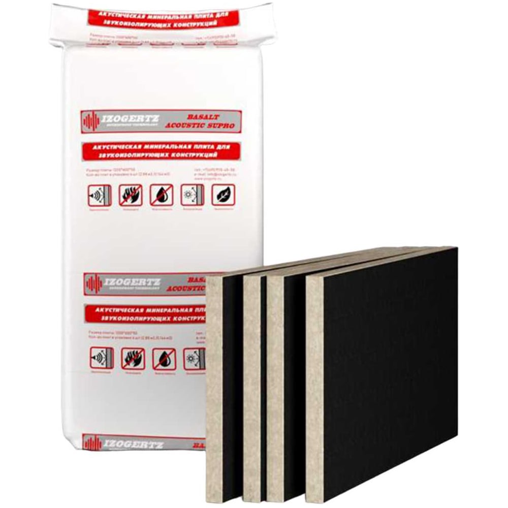 Шумопоглощающая минплита IZOGERTZ Basalt Acoustic Supro(1200x600x50мм) в уп 4шт. 2,88м2.пл.80кг/м3 3117001026