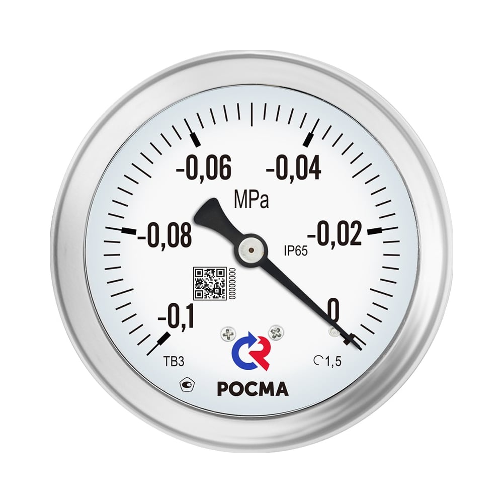 Вакуумметр виброустойчивый РОСМА 150мм, Тип - ТВ-620Р, радиальный. Диапазон -0,1-0MPa. УТ-00047053