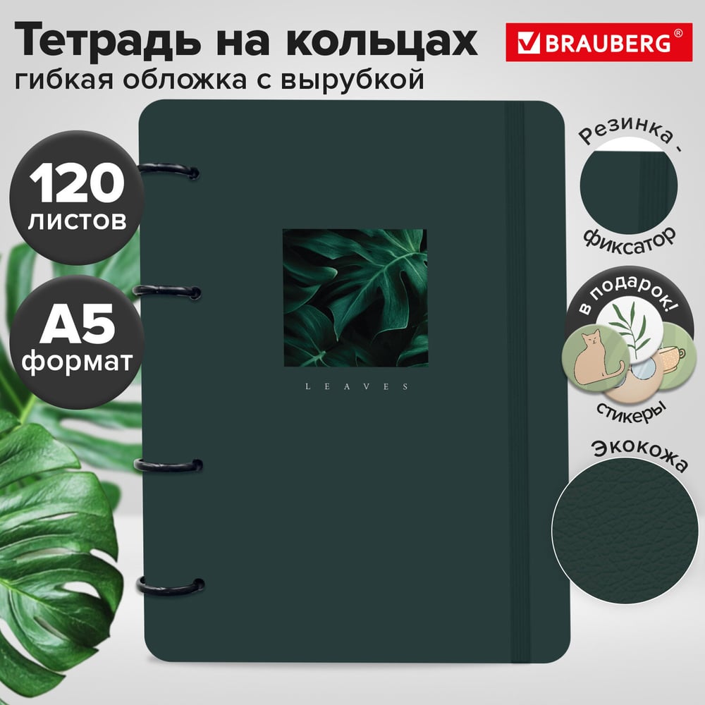 Изображение товара Бизнес тетрадь BRAUBERG А5 с кольцами и резинкой, стильная и практичная