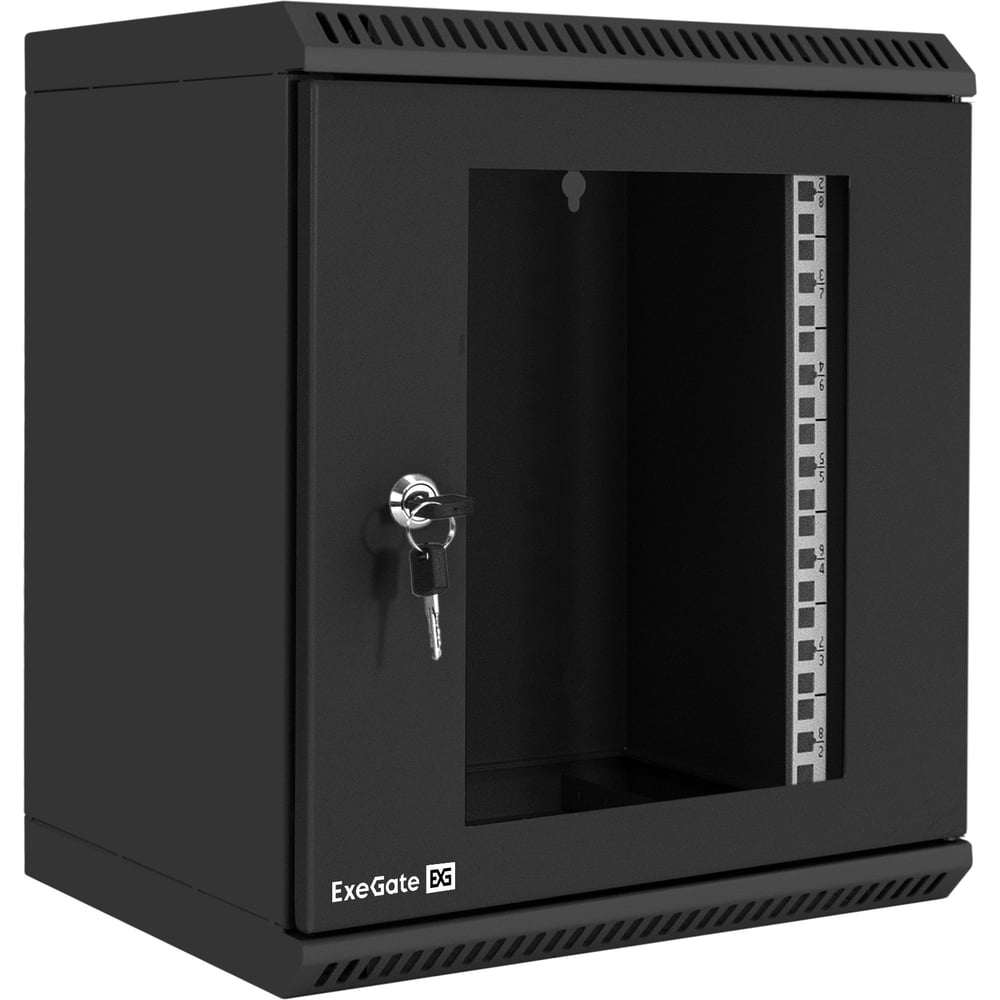 Шкаф телекоммуникационный ExeGate 10 настенный 9U EC-WM-9U.280.G.BLACK 10”, 9U, 350x280x420mm ШхГхВ, передняя дверь закаленное стекло, пыле- и влагозащита 298626