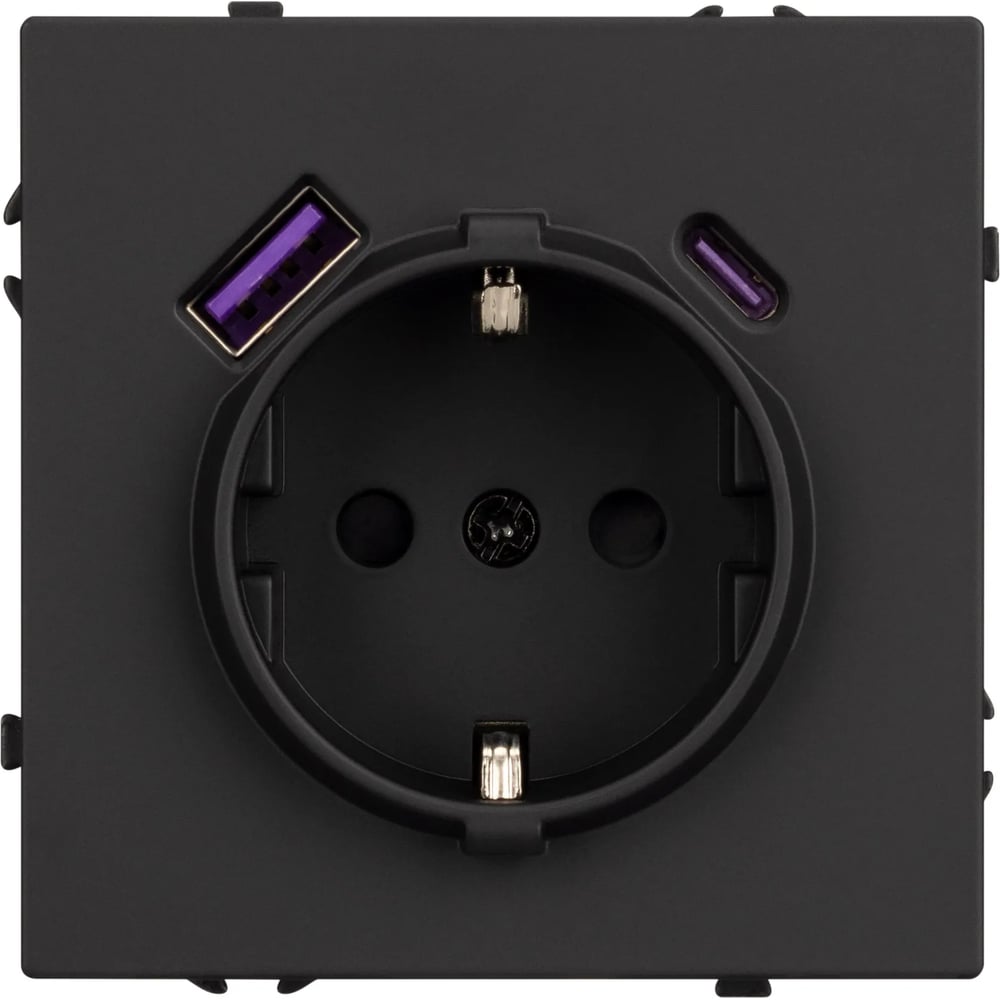 Розетка Arlight ARL NOBE заземляющий контакт, со шторками с USB тип А+С софт-тач черный оникс SCT-MUAC-SFPL- 1шт 054285(1)