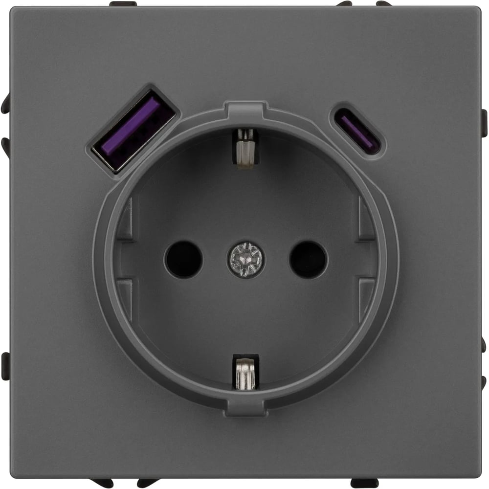 Розетка Arlight ARL NOBE заземляющий контакт, со шторками с USB тип А+С софт-тач серый базальт SCT-MUAC-SFPL 1шт 054287(1)