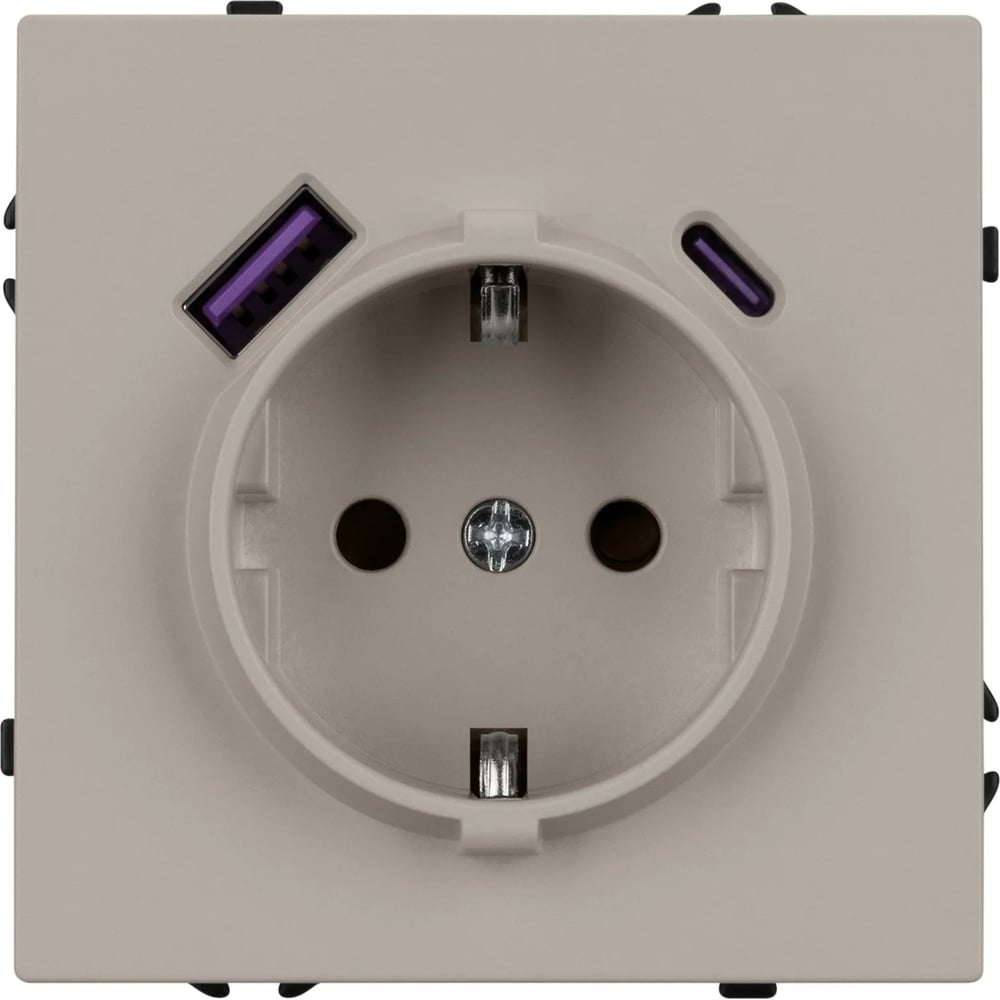 Розетка Arlight ARL NOBE заземляющий контакт, со шторками с USB тип А+С софт-тач кашемир SCT-MUAC-SFPL-CA 1шт 059444(1)