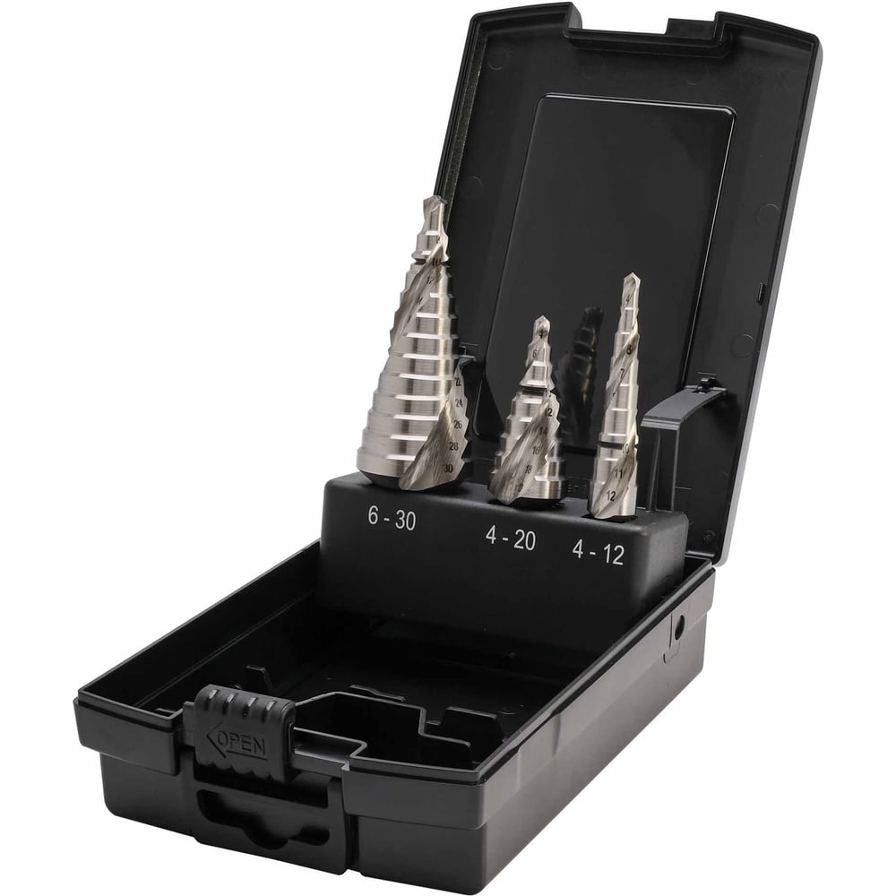 Набор ступенчатых сверл MASTER-TOOL 4-12/4-20/4-30мм HSS-G 3шт 101026PRO