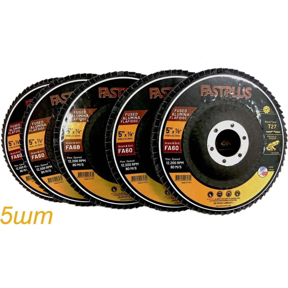 Круг лепестковый торцевой BINIC КЛТ1 FASTPLUS 125x22мм P60 AOx плоский 5шт 101572