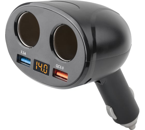 Изображение товара Автомобильный разветвитель прикуривателя DSV 2 гнезда + 2 USB R77006