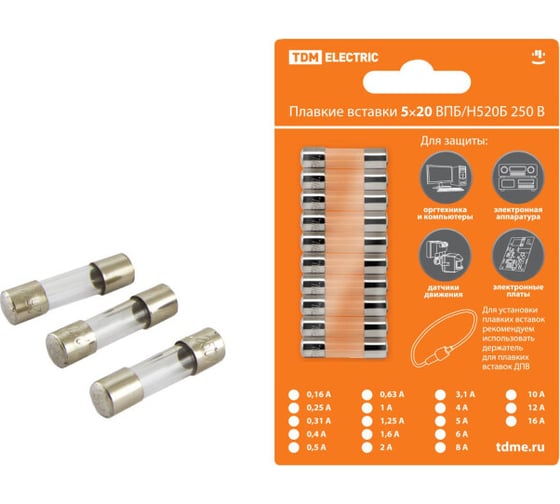 Изображение товара Плавкая вставка TDM ELECTRIC ВПБ6-6 0,63А 250В упак 10 шт. SQ0738-0006