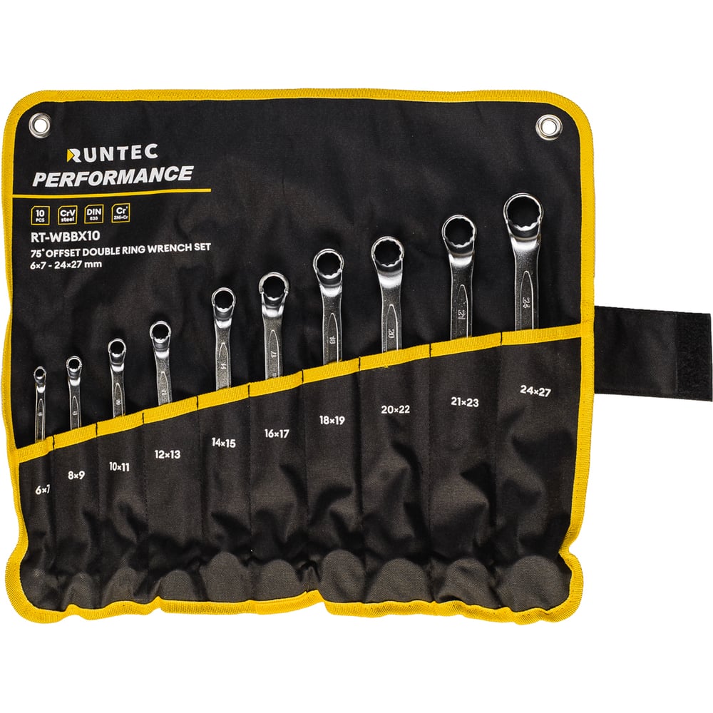 Изображение товара Комплект накидных ключей Runtec 75 CrMo, 10 шт, профессиональный набор Изображение товара Комплект накидных ключей Runtec 75 CrMo, 10 шт, профессиональный набор