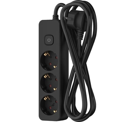 Изображение товара Удлинитель сетевой ФОТОН 3м, 3 розетки 16А с выключателем, с заземлением, черный 24755