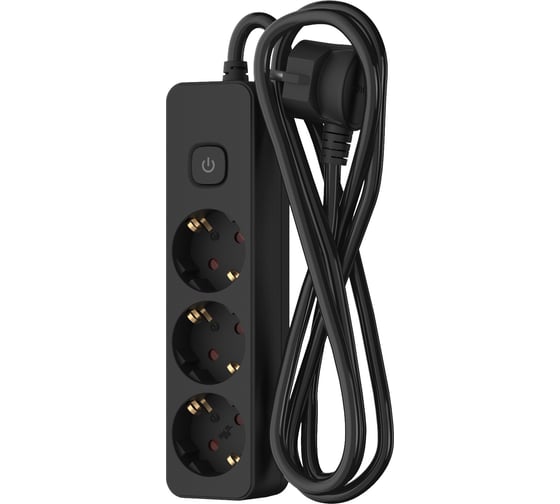 Изображение товара Удлинитель сетевой ФОТОН 2м, 3 розетки 16А с выключателем, с заземлением, черный 24754