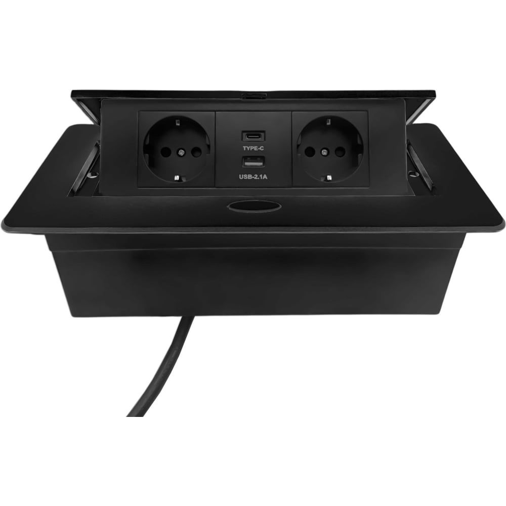 Блок розеток DORI 2+USB-A+USB-C, выдвижной горизонтальный чёрный 51729