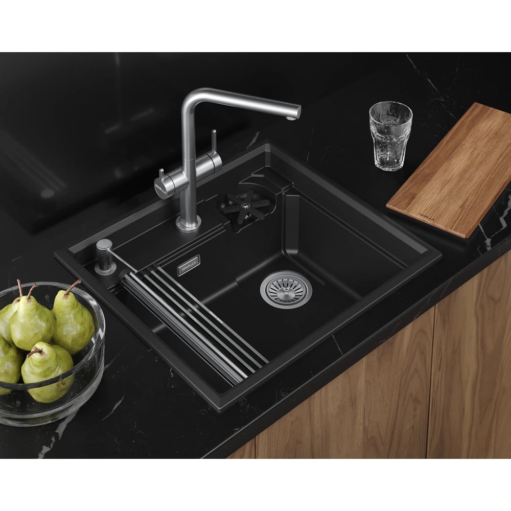 Кухонная мойка Granula KS-, кварц, RINZER 5807R, ШВАРЦ