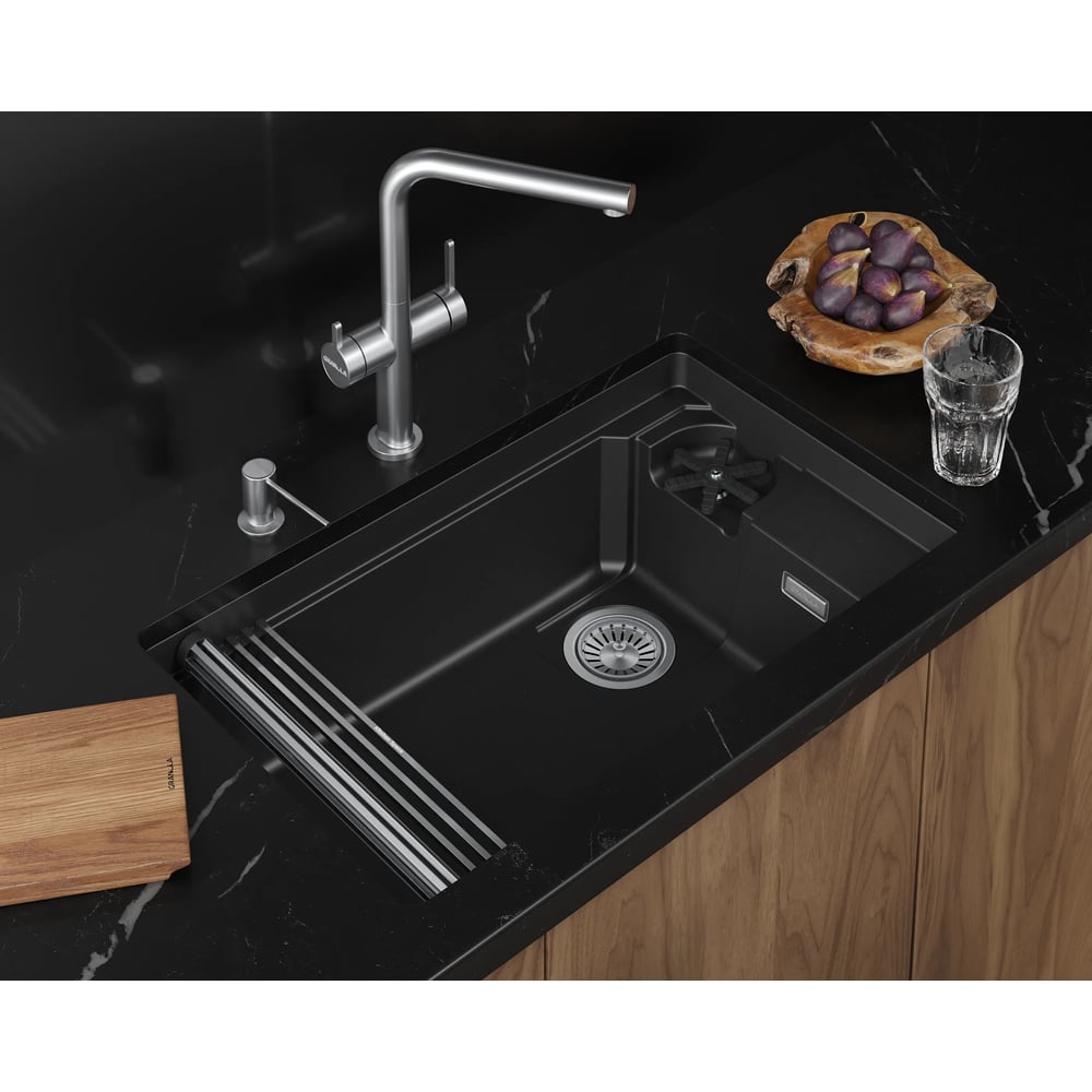 Кухонная мойка Granula KS-, кварц, RINZER 7309RU, ШВАРЦ