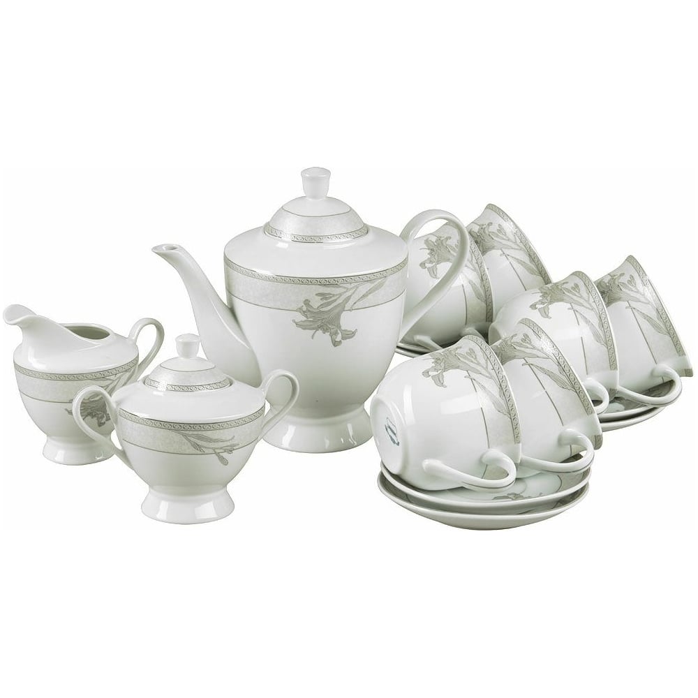 Изображение товара Чайный набор из фарфора Rosenberg 15 предметов цветы белый для 6 персон