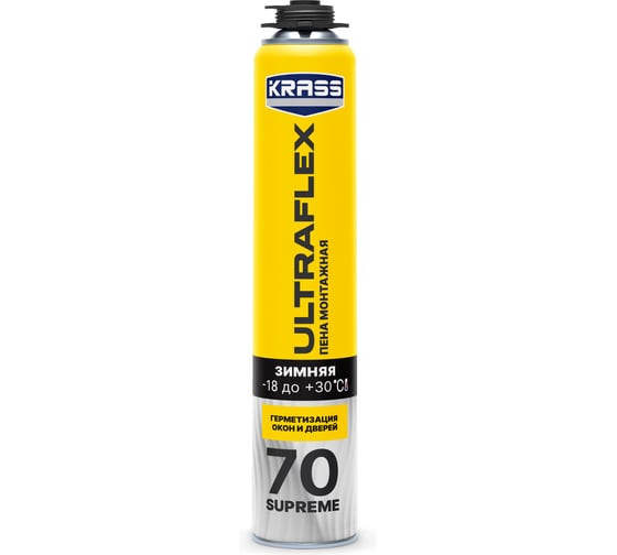 Изображение товара Пена монтажная KRASS ULTRAFLEX 70 Supreme пистолетная, зимняя 0,89л ЛА-00006064