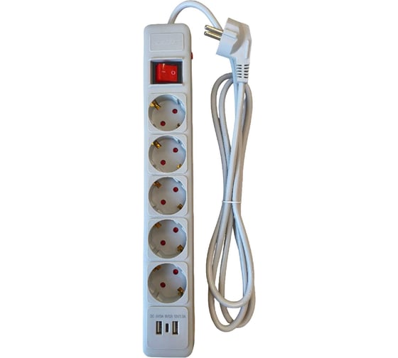 Изображение товара Фильтр JETT 5 розеток+2USB+TYPE C 2.0 (быстрая зарядка), серый 3м 16А/3,5кВт (медный провод) 171-603