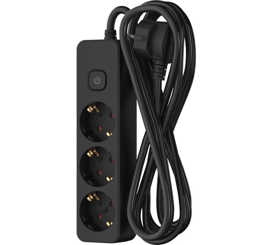 Изображение товара Удлинитель сетевой ФОТОН 5м, 3 розетки 16А с выключателем, с заземлением, черный 24756