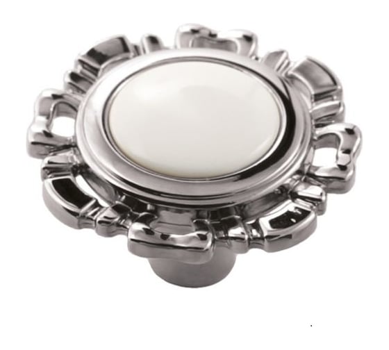 Изображение товара Мебельная ручка-кнопка Левша FB-033 000 хром глянцевый белый TS У8-0139