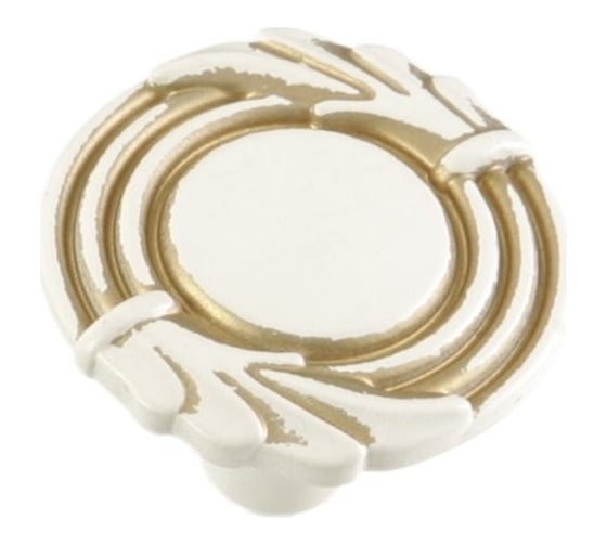 Изображение товара Мебельная ручка-кнопка Левша FB 055 000 золото прованс 1013 жемчужный белый матовый У8-0379