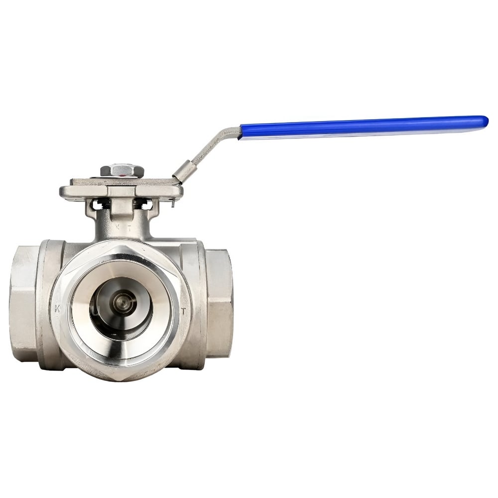 Кран шаровой DN.ru 316-316-PTFE-SP-3L-T-ISO-H Ду15 Ру63 ZGY, L-тип, с ISO фланцем и рукояткой D160-90118