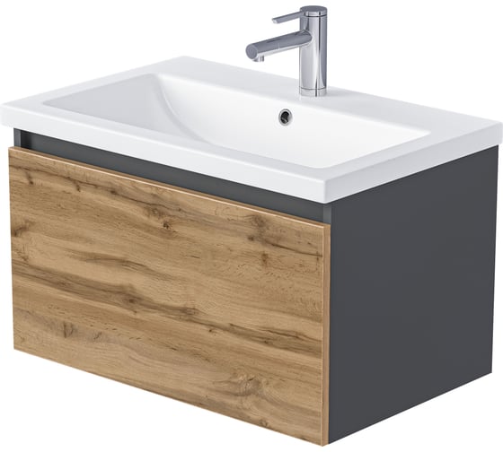 Изображение товара Тумба 1Marka БЛОК МИНИ/Aris mini 60П, 600×440×450 мм, 1 ящик, антрацит/дуб крафт золотой, раковина, Ц0000043057