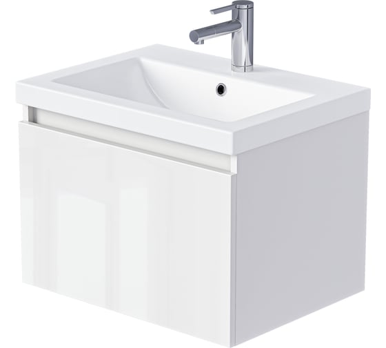 Изображение товара Тумба 1Marka БЛОК МИНИ/Aris mini 60П, 600×440×450 мм, 1 ящик, белая аляска/белый глянец, раковина, Ц0000043059