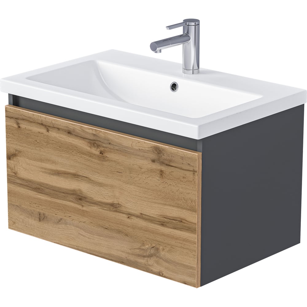 Тумба 1Marka БЛОК МИНИ/Aris mini 70П, 700×440×450 мм, 1 ящик, антрацит/дуб крафт золотой, раковина Ц0000043061