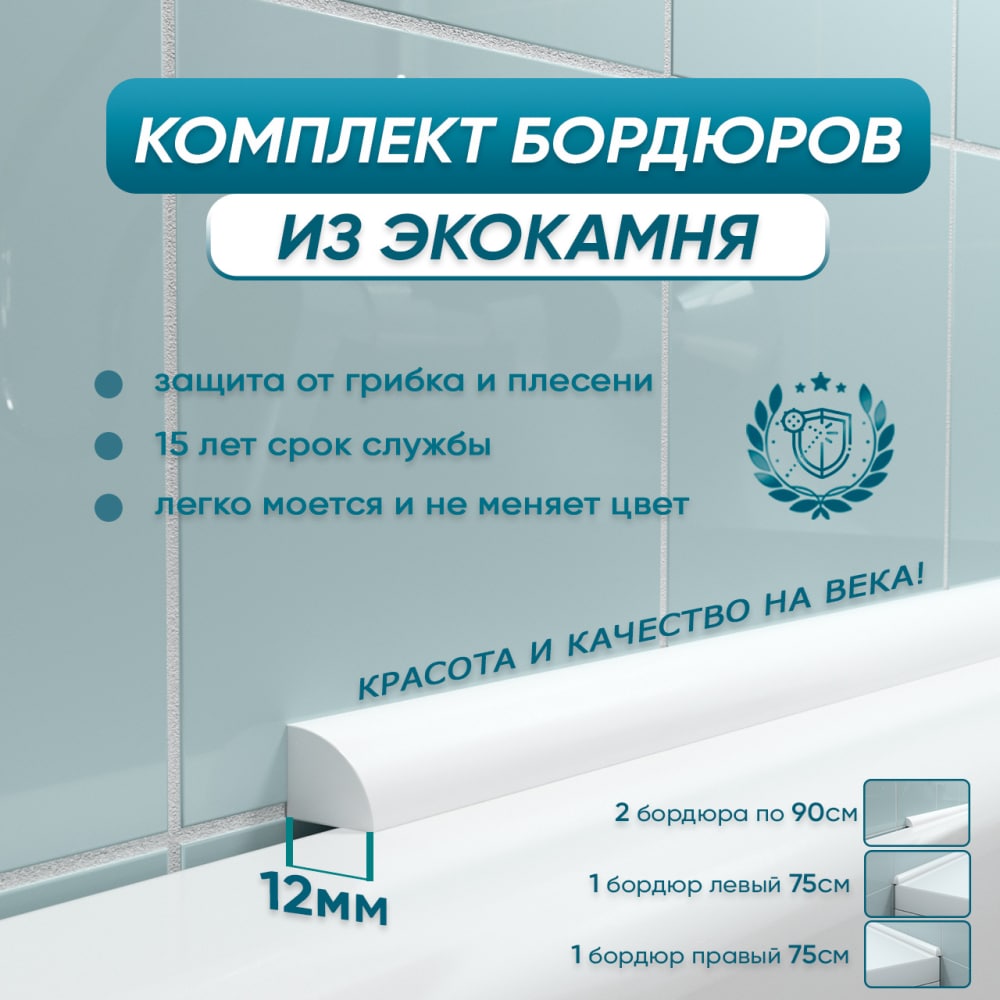 Комплект акриловых бордюров для ванной BNV, цвет белый 4603312129344 П12 - фото 1