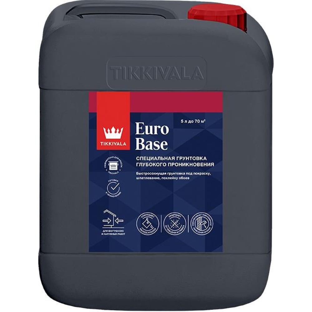 Изображение товара Грунтовка глубокого проникновения Tikkurila Euro Base для бетона и кирпича 5л Изображение товара Грунтовка глубокого проникновения Tikkurila Euro Base для бетона и кирпича 5л