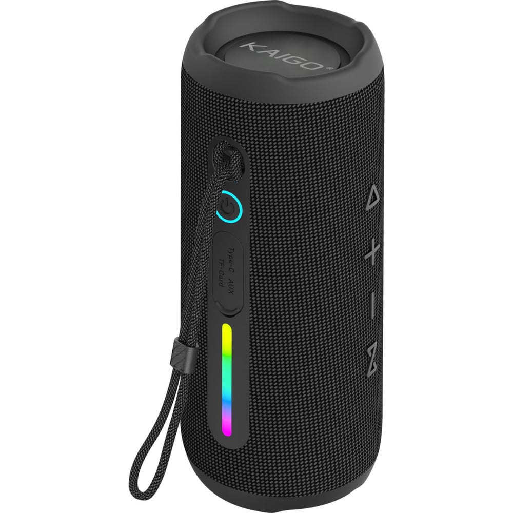 Колонка портативная ОФИСМАГ KAIGO BT16T, 10 Вт, Bluetooth, Micro SD, AUX, RGB, TWS, IPX7, черная, 514225