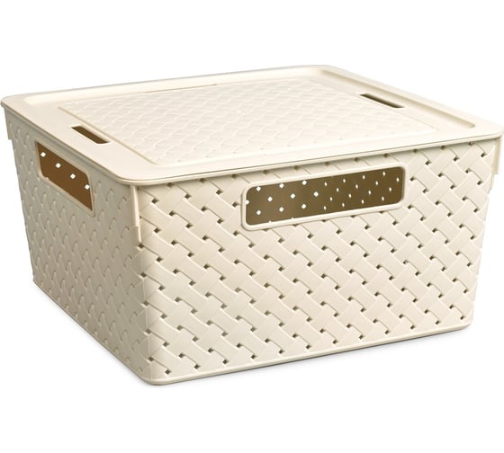 Изображение товара Коробка для хранения Violet Береста квадратная с крышкой 11 л слоновая кость 6811126