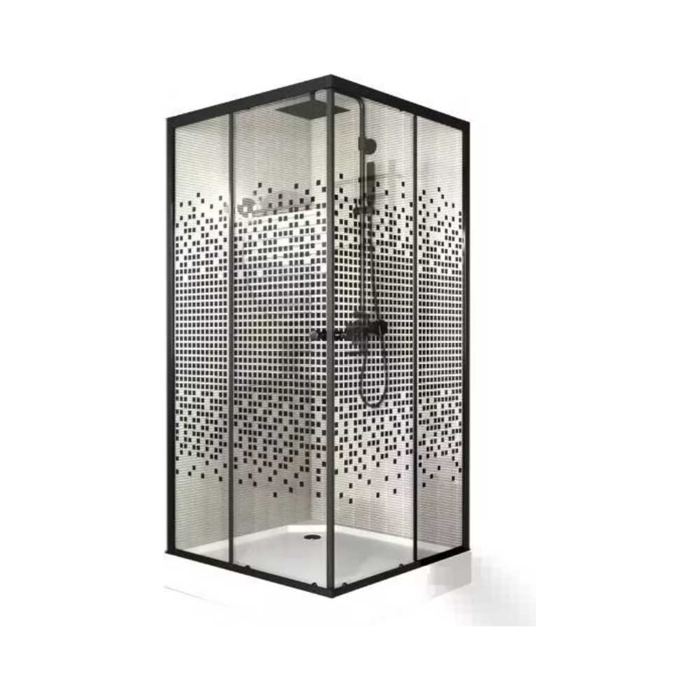 Душевой уголок Bauedge BAU Stil квадратный с поддоном 90x90х195, прозрачное закаленное стекло с черным рисунком TY0041