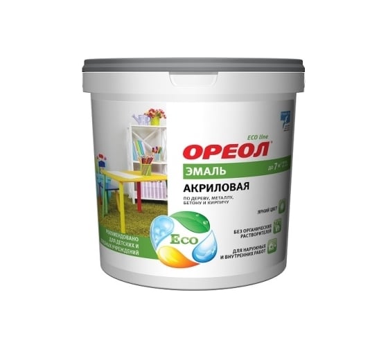 Изображение товара Акриловая эмаль Ореол универсальная матовая белая пластик 2.5 кг 70662