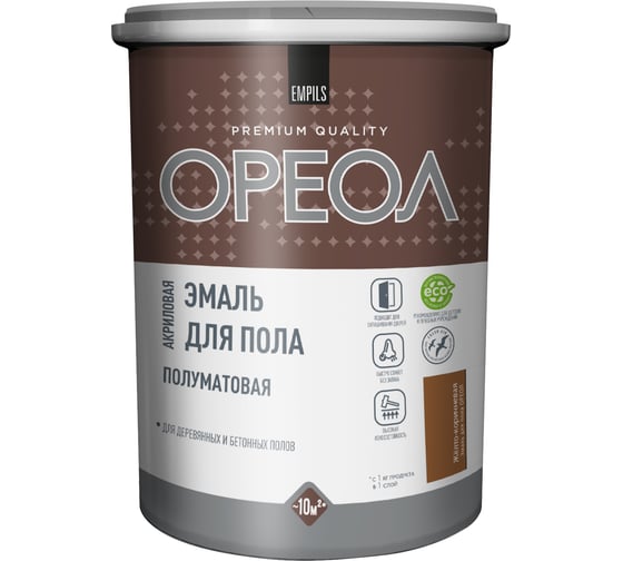 Изображение товара Акриловая эмаль для пола Ореол (полуматовая; желто-коричневая; 0.9 кг) 73363