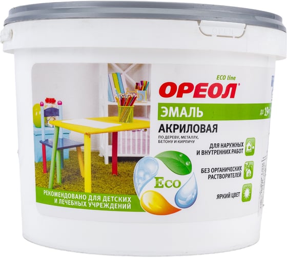 Изображение товара Акриловая эмаль Ореол универсальная глянцевая белая пластик 2.5 кг 70645