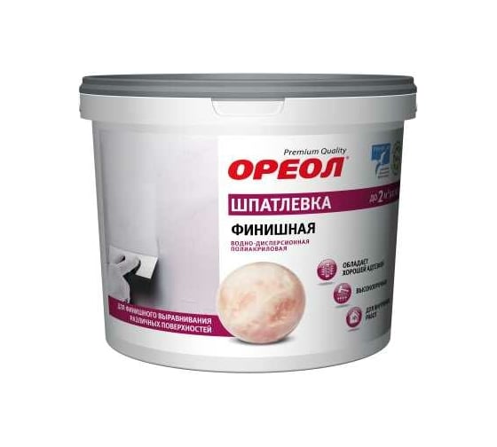 Изображение товара Финишная шпатлевка Ореол (водно-дисперсионная; полиакриловая; для внутренних работ; 1.5 кг) 66524