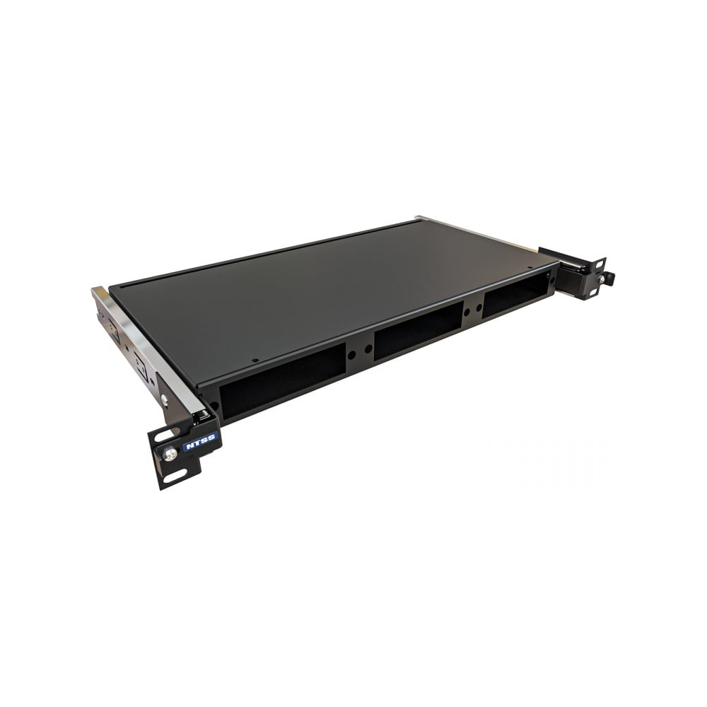 Кросс оптический выдвижной NTSS 19'' укомплектованный 1U, 16 портов LC/UPC duplex, 50/125 мкм ОМ3 (планки, сплайс-кассета, пигтейлы, КДЗС, адаптеры) черный RAL 9005 NTSS-RsFOB-1U-16-2LC/U-503-SP1.5G1AY-BL
