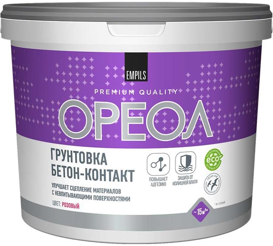 Изображение товара Водно-дисперсионная грунтовка бетон-контакт Ореол (полиакриловая; для наружных и внутренних работ; 3 кг) 66138