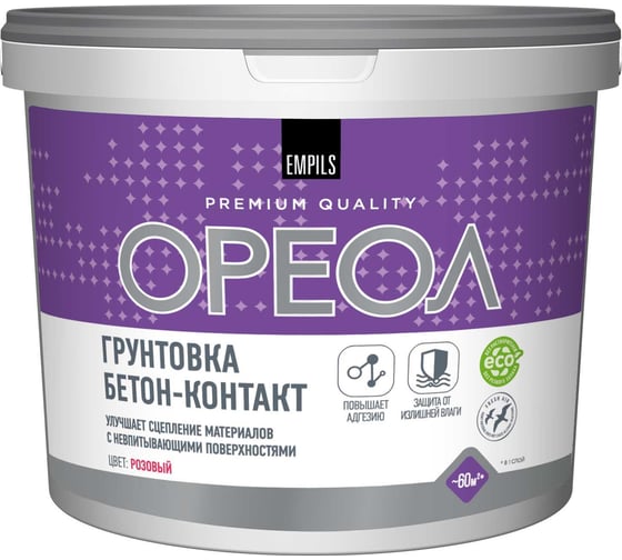 Изображение товара Водно-дисперсионная грунтовка бетон-контакт Ореол (полиакриловая; для наружных и внутренних работ; 12 кг) 66140