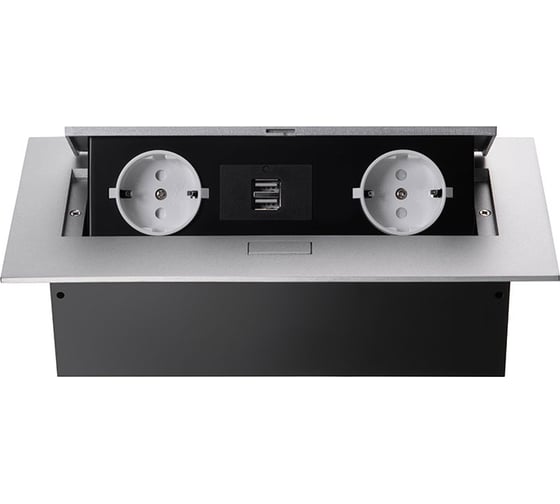 Изображение товара Выдвижная встраиваемая розетка Mebax MX-226 2 секции Серебро Полуавтоматический 212x60мм 2 USB с кабелем питания 00-00001338