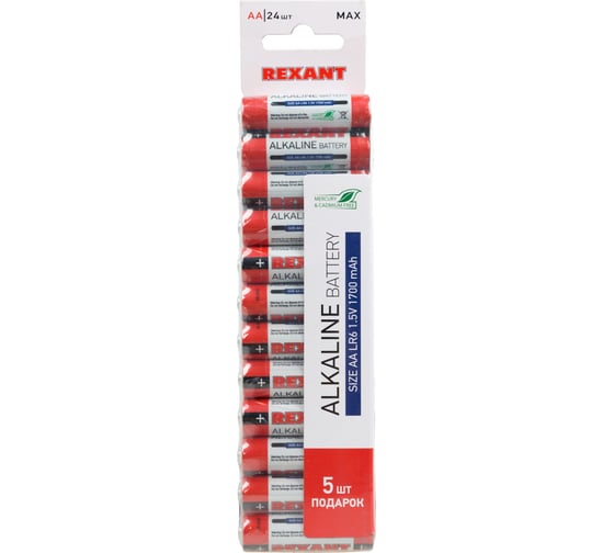 Изображение товара Алкалиновая батарейка REXANT AA, LR6 24 шт 30-1024