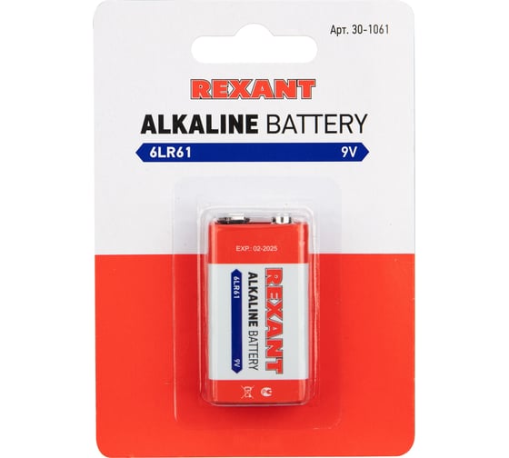 Изображение товара Алкалиновая батарейка REXANT Крона 6LR61 9V 30-1061